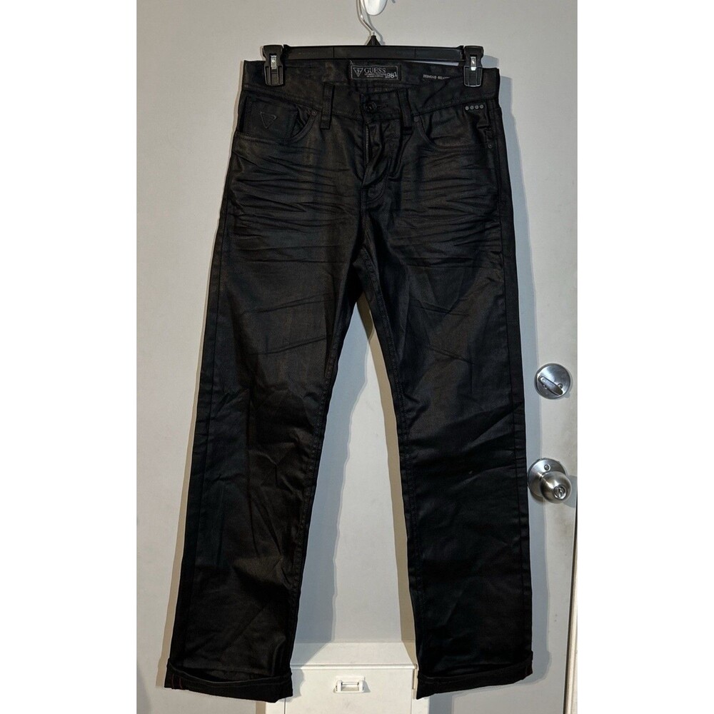 GUESS Men's Desmond Relaxed Straight Jeans  30x32 Waxed Selvage Inseam Grunge